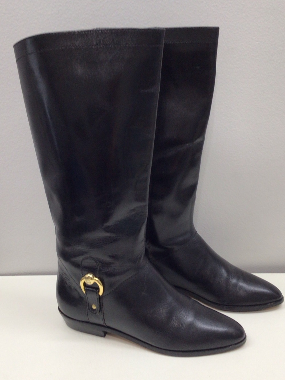 ETIENNE AIGNER Black Leather Knee-High Riding Boots  CIRCA 1990  NEW OLD STOCK